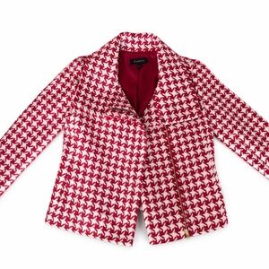 Talbots Red & White Houndstooth Zip-Front Blazer